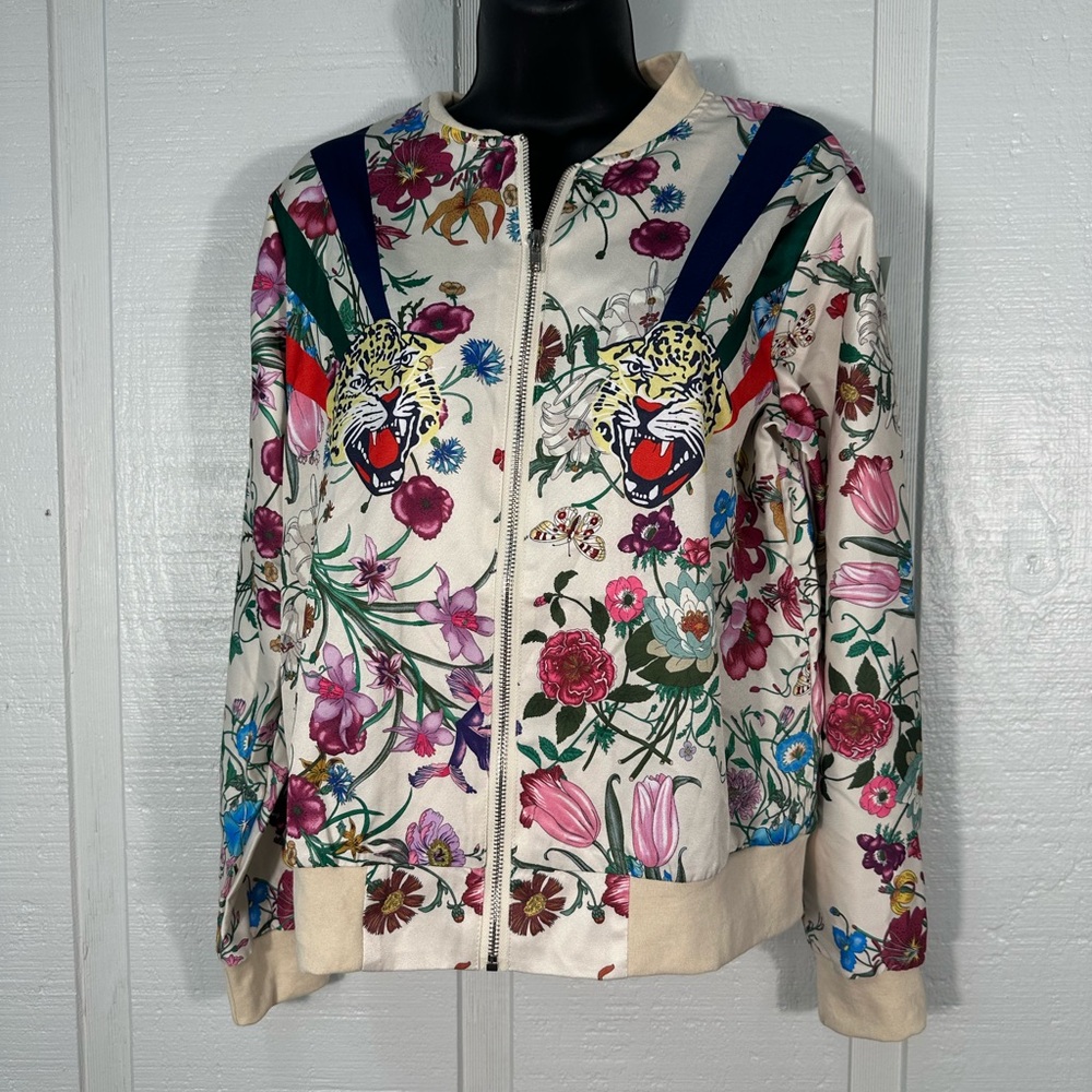 Man Bo Vintage Floral Full Zip Bomber Jacket No Size  See Measurements EUC - Picture 3 of 11